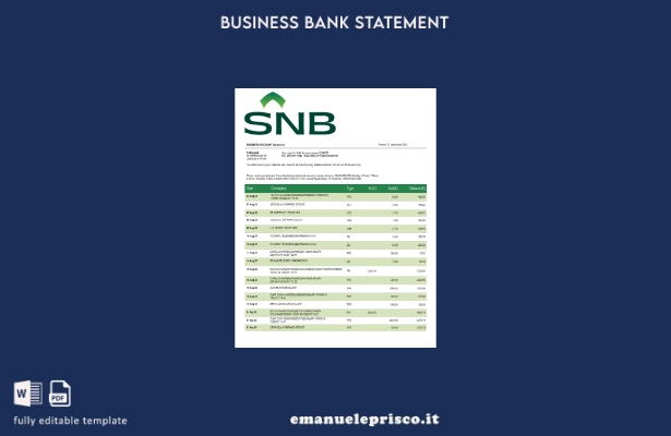stile verificato Modello di estratto conto aziendale della Banca SNB Modello Wor